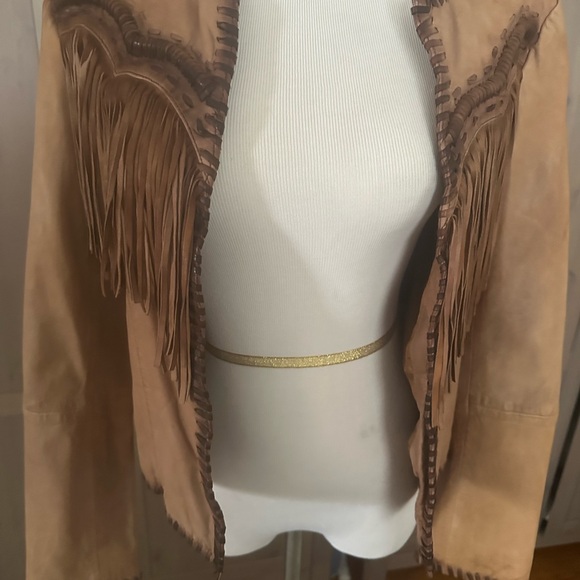 Zara NwT Fringed Tan leather jacket , size M - Picture 6 of 13